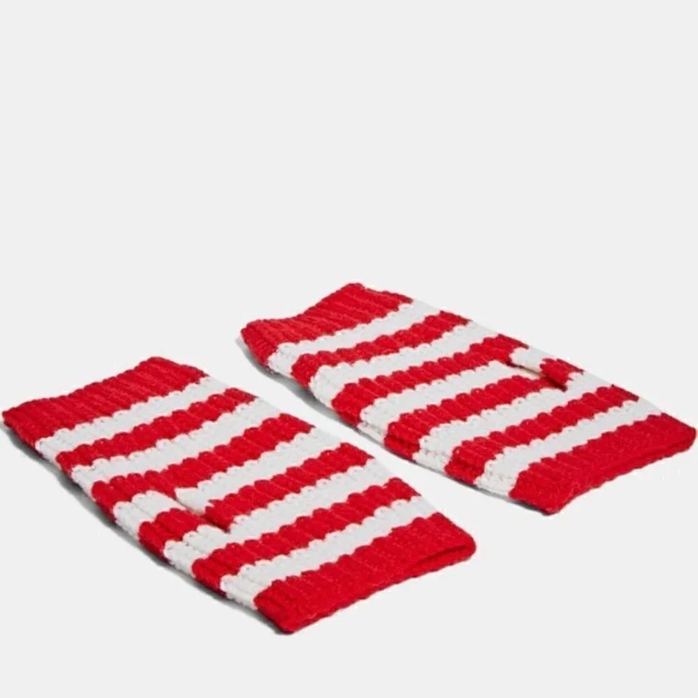 New Gucci 100% Wool Knit Striped Red/White Fingerless Gloves NWT Size Medium